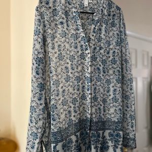 Gently used, blue and white floral semi sheer blouse by Kut from the Kloth